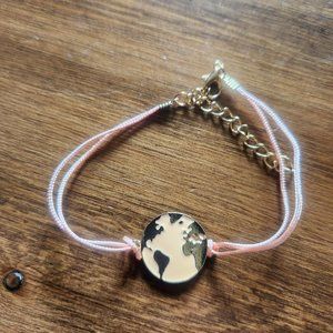 7.5" Pink Rope Gold Tone Globe Bracelet Casual Simple NWT Style Fashion Design